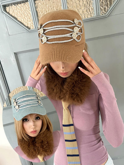 nit alcove Cozy Thermal Knit Curved Brim Casual Unisex Large 58 To 60 Cm Blue Brown Caps