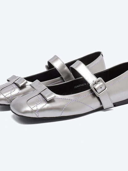 RUN TO THE FUTURE Sheepskin Insole Vintage Square Toe One Strap Low Heel Rubber Sole Women Flats