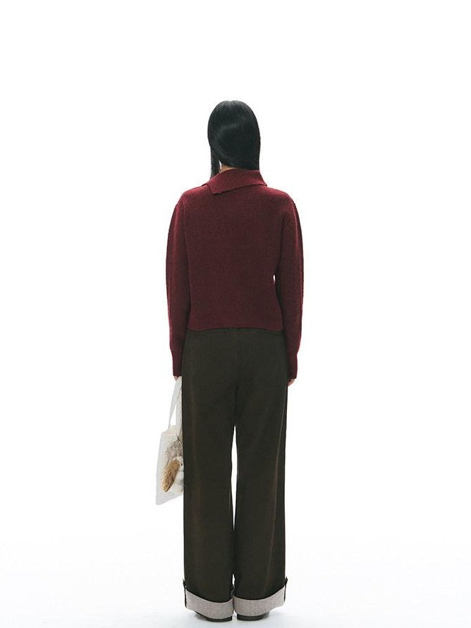 NAPSNAPS Rust Red Asymmetrical Placket Knit Mock Neck Women&
