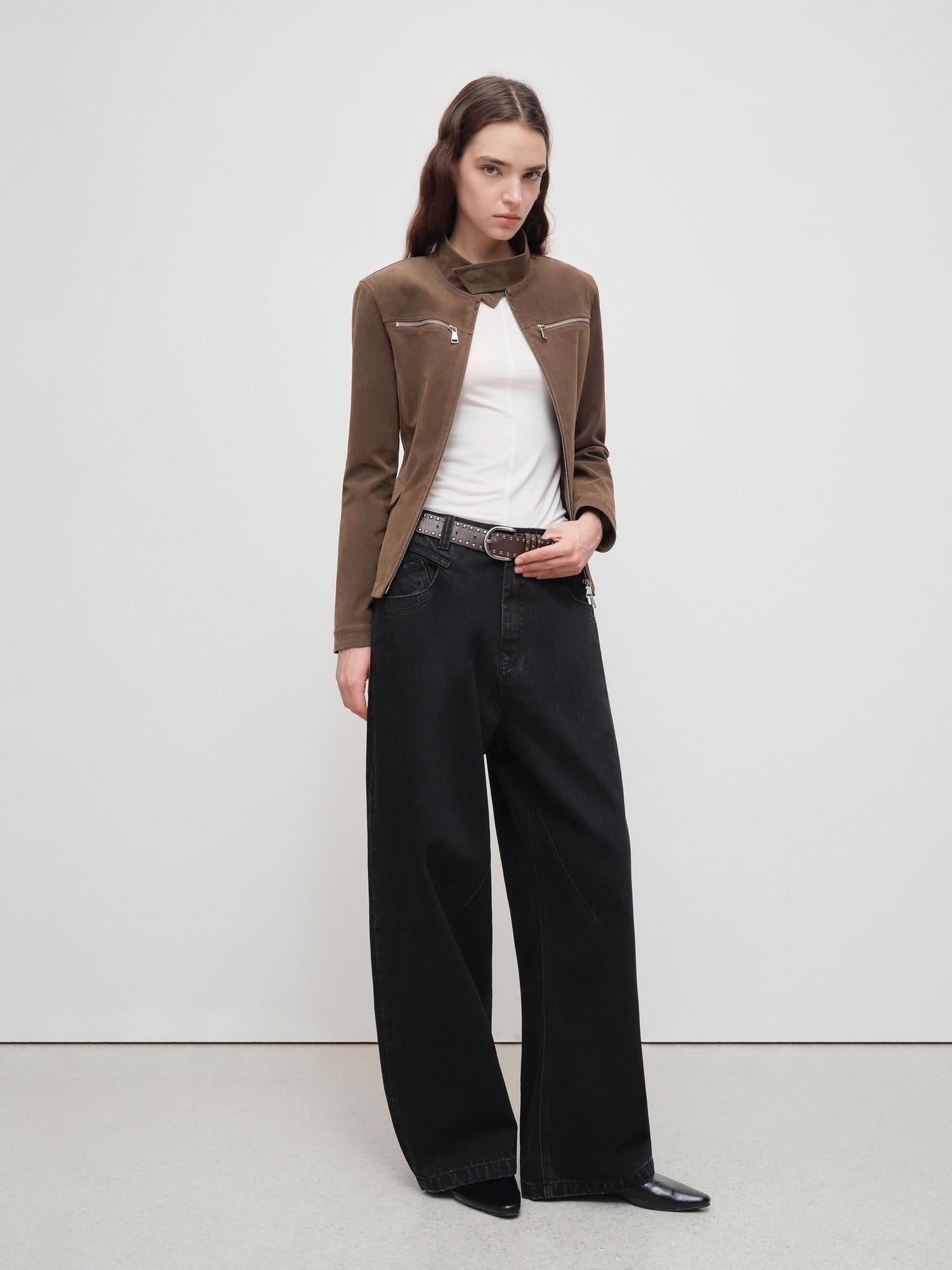 RUN TO THE FUTURE Distressed Washed Black Relaxed Fit Button Fly Mid Low Rise Women Wide-Leg Jeans