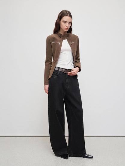RUN TO THE FUTURE Distressed Washed Black Relaxed Fit Button Fly Mid Low Rise Women Wide-Leg Jeans