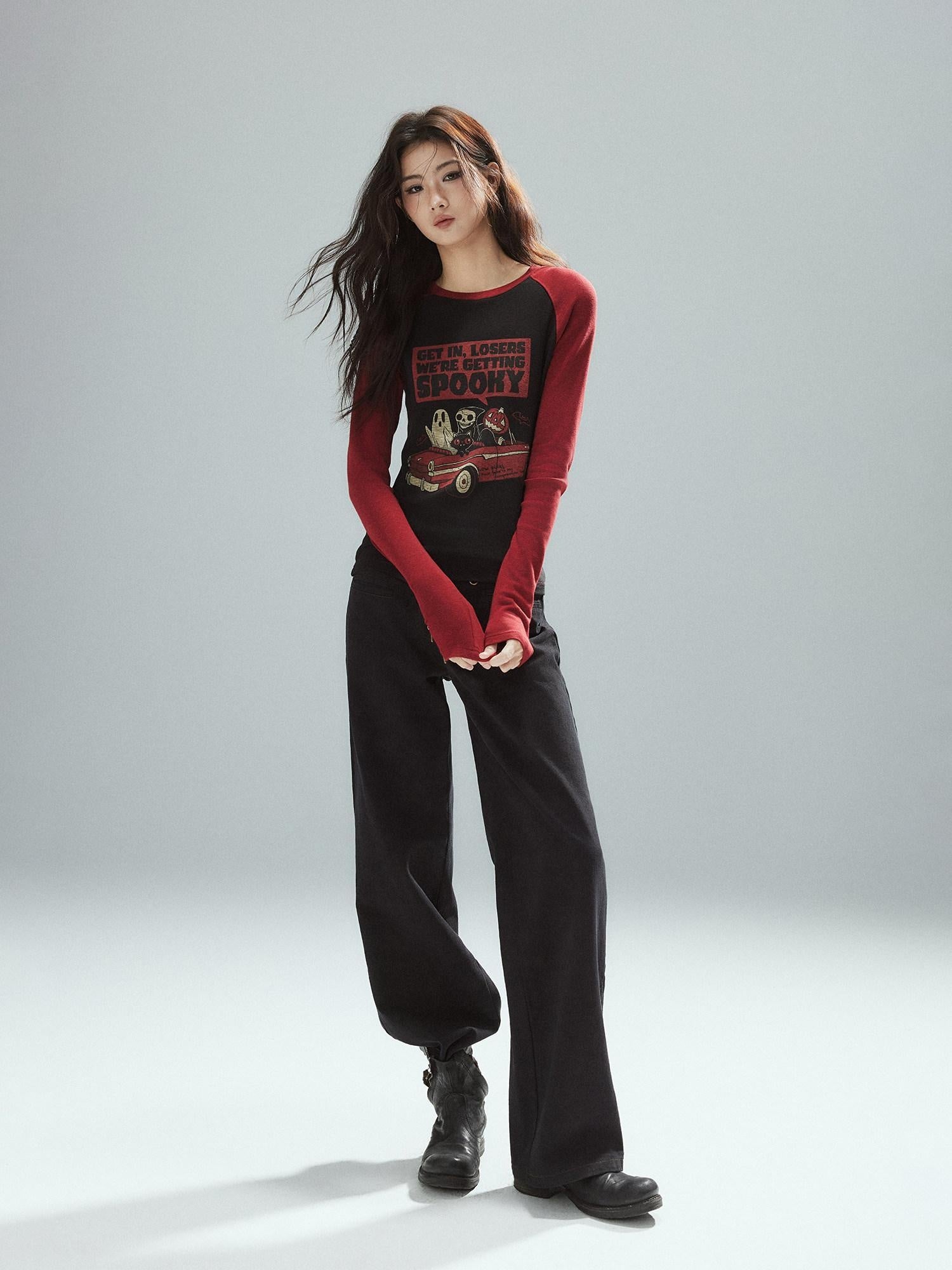 Low pixel Pure Cotton Patchwork Low Waist Street Zipper Women Colorblock Straight Pants