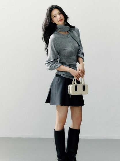 7Shiftin Cinch Waist Cotton Slim Casual Round Neck Three Quarter Sleeve Women Cardigans