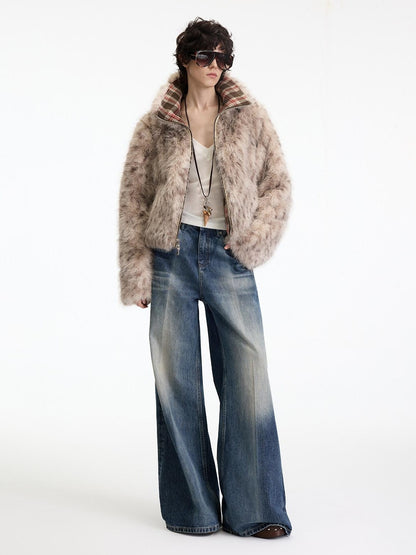 RUN TO THE FUTURE Washed Ice Blue Casual Natural Waist Womens Non Stretch Denim Straight Jeans