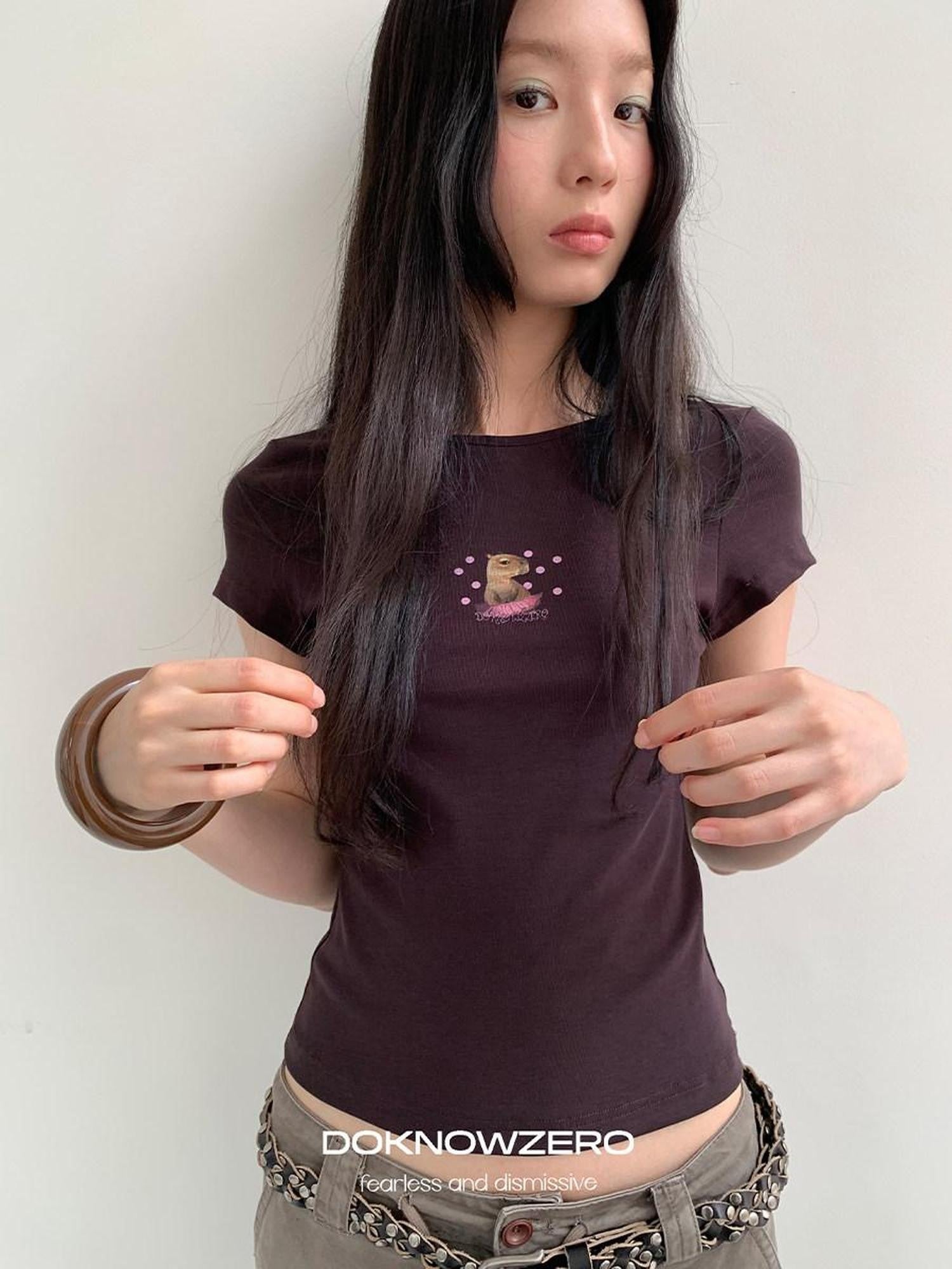 DKZ OFFICIAL Coffee Retro Print Slim Fit Women&