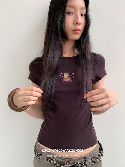 DKZ OFFICIAL Coffee Retro Print Slim Fit Women&