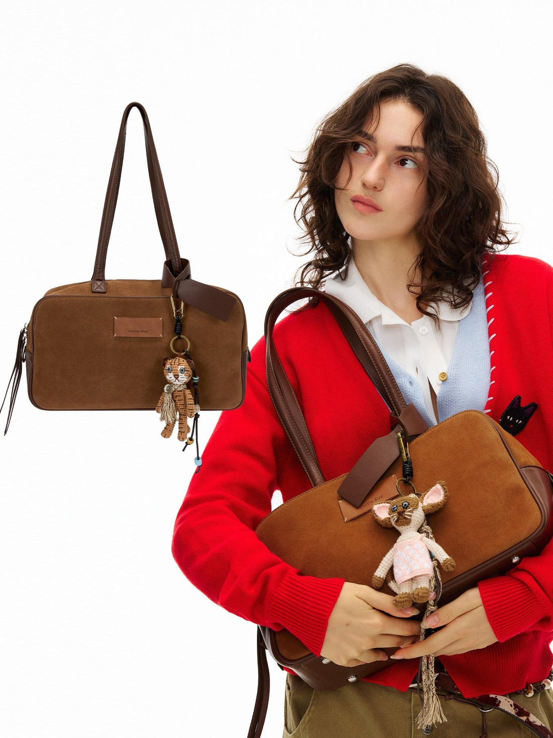 OuttheBlue Tassel Vintage Square Single Strap Faux Leather Brown Boston Tote Bags