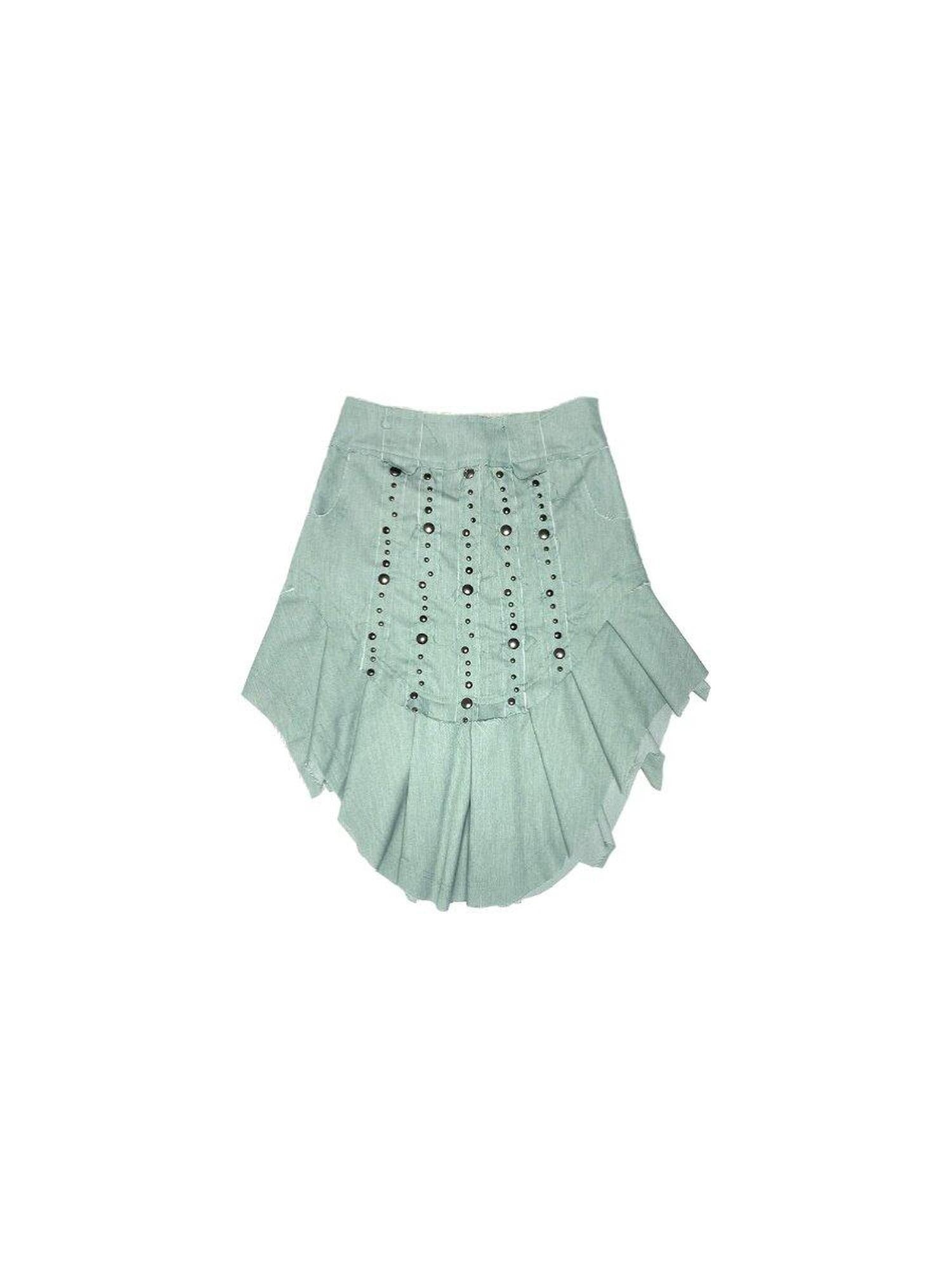 nit alcove Beaded Distressed Chinese Mid Waist Irregular Hem Dark Green Zipper Midi Skirts