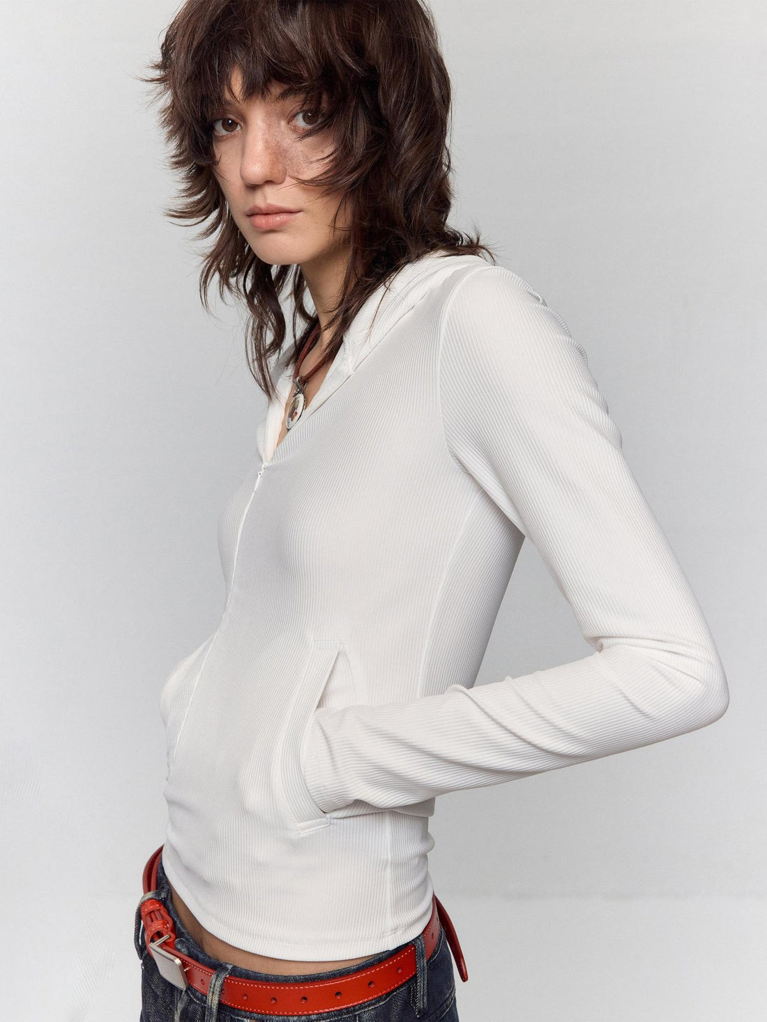 RUN TO THE FUTURE Moisture Wicking Vintage Commuter Slim Hooded White Women Long Sleeve T-Shirts