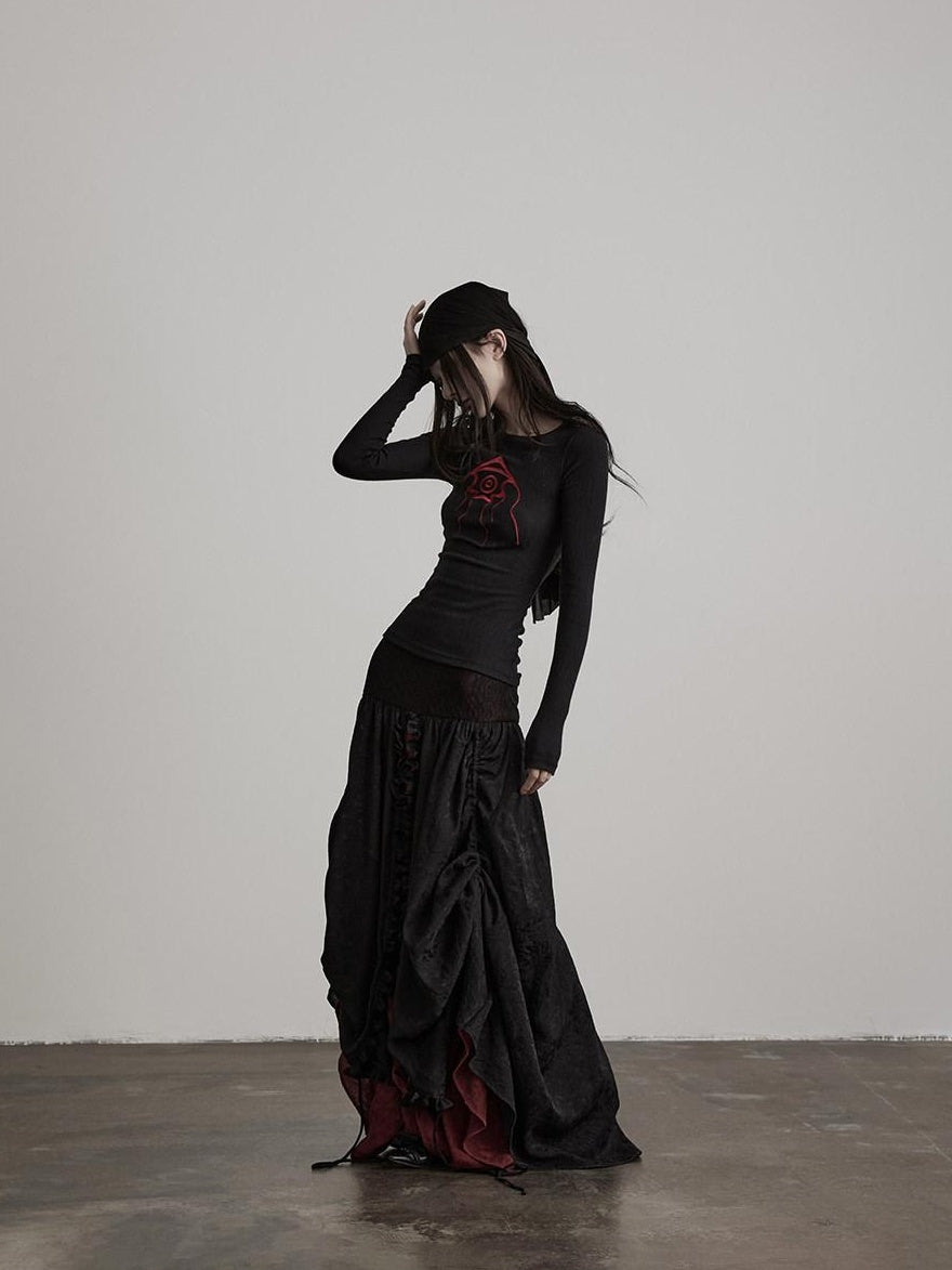 INDULGE Soft Comfy Rayon Ruffle Hem Gothic A Line Side Zipper Black Tiered Skirts