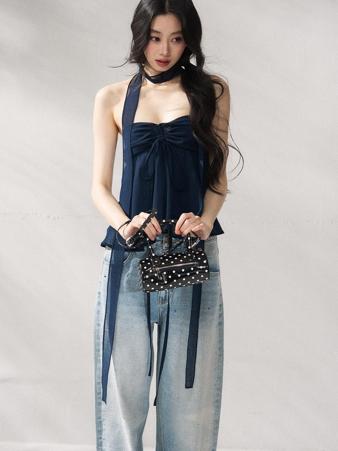 7Shiftin Tie Front Cropped Loose Fit Versatile Solid Color S M L Tube Tops