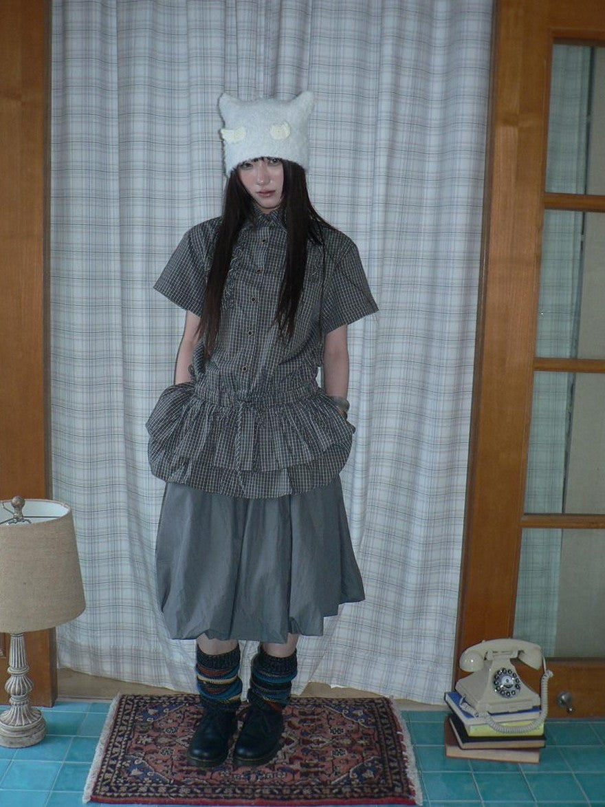 ang project Gray Pleated Elastic Waist Women&