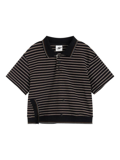 RUN TO THE FUTURE Breathable Cotton Slim Fit Asymmetric Henley Striped Low Waist Women Crop Tops
