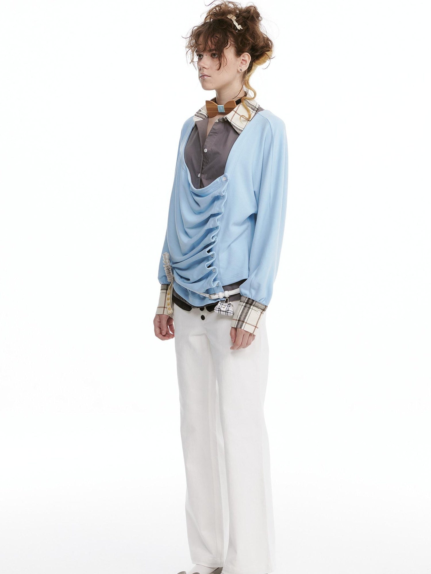 nit alcove Soft Stretch Cotton Blend Casual Relaxed Mandarin Collar Unisex Blouses