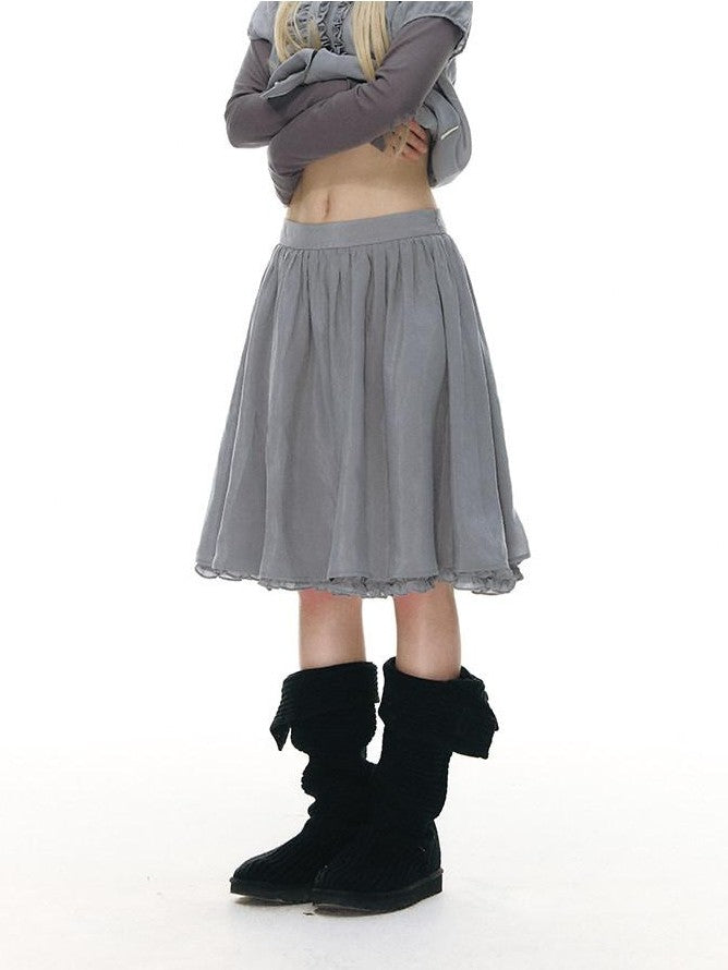 NAPSNAPS Gray Blue Lace Puff Sleeves Cardigan Women&