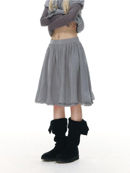 NAPSNAPS Gray Blue Lace Puff Sleeves Cardigan Women&
