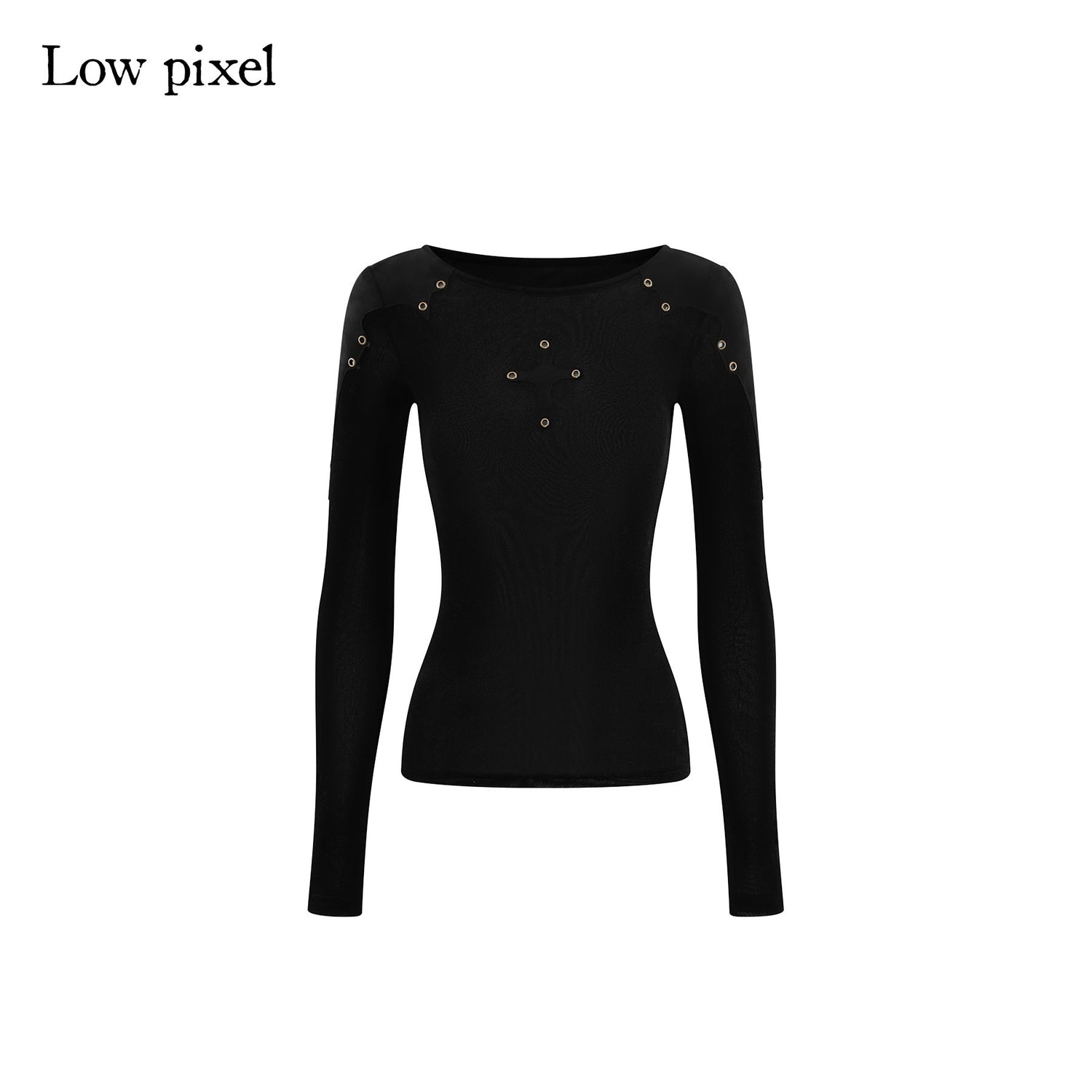Low pixel Slim Fit Patchwork Casual Crewneck Black Stretch Young Women Long Sleeve T-Shirts
