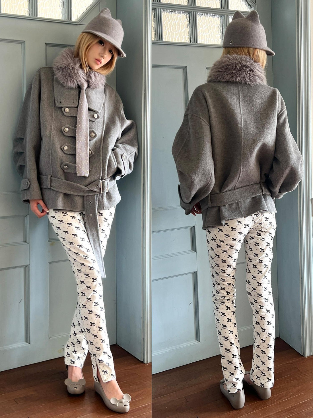 nit alcove High Stretch Printed Cotton Low Waist Slim Button Fly Straight Pants