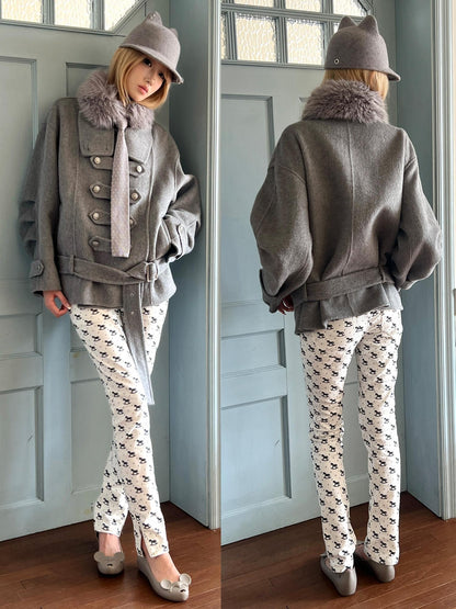 nit alcove High Stretch Printed Cotton Low Waist Slim Button Fly Straight Pants