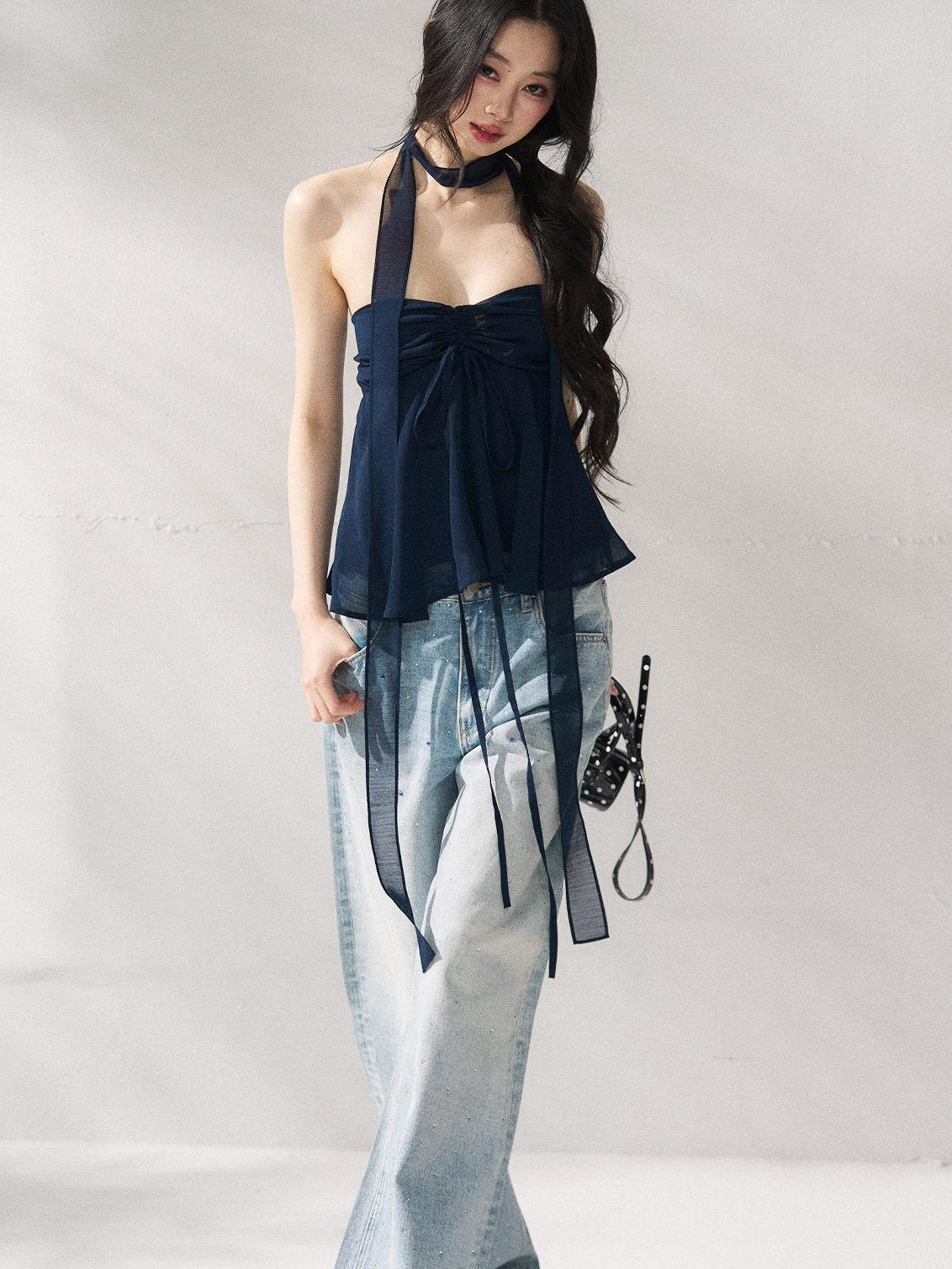 7Shiftin Tie Front Cropped Loose Fit Versatile Solid Color S M L Tube Tops