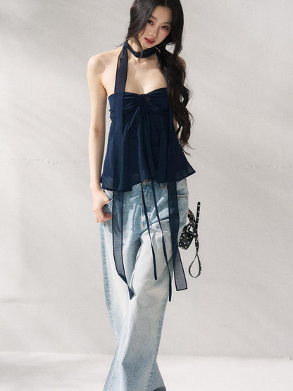 7Shiftin Tie Front Cropped Loose Fit Versatile Solid Color S M L Tube Tops