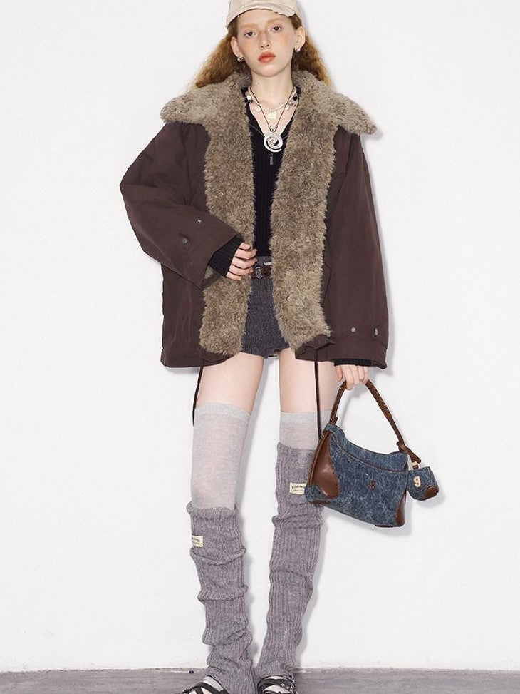 DIDDI MODA Fuzzy Pocket Open Cardigan Knitted Two Piece Women&