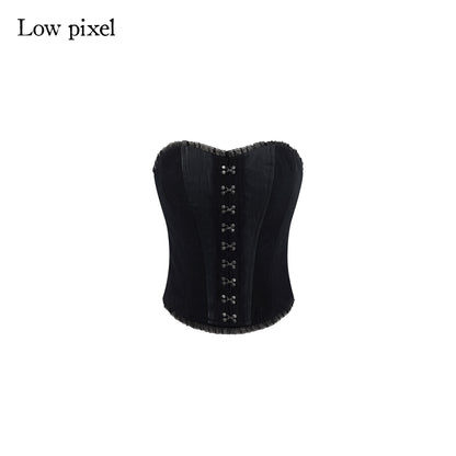 Low pixel Zipper Slim Fit Cotton Streetwear Black Short No Padding Tube Tops