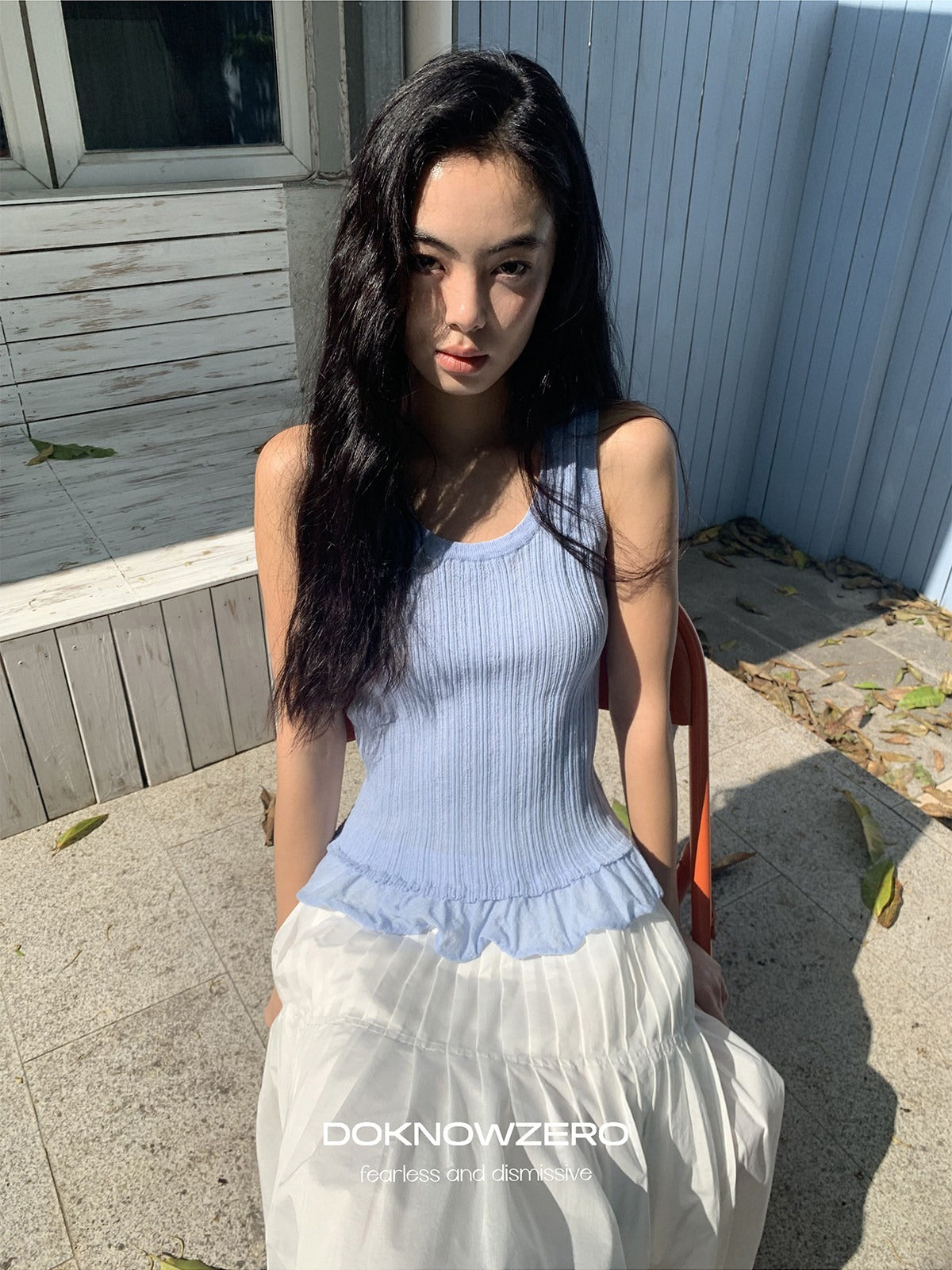 DKZ_OFFICIAL_Ribbed_Knit_Ruffle_Hem_U_Neck_Racerback_Women&