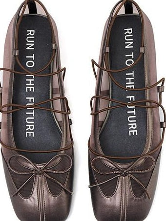 RUN TO THE FUTURE Bow Detail Square Toe Slip On Ballet Casual Sheepskin Lined Everyday Flats