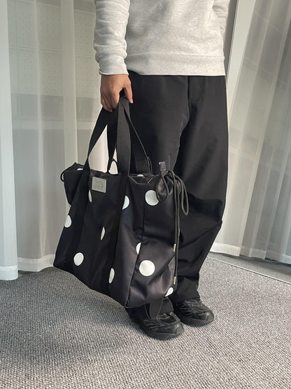 takeabreak Black White Polka Dot 26L Multi Carry Dual Zipper Tote Women&