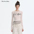 The NeverMore Sexy Slim Fit Drop Shoulder Crew Neck Knit White Grey Long Sleeve T-Shirts