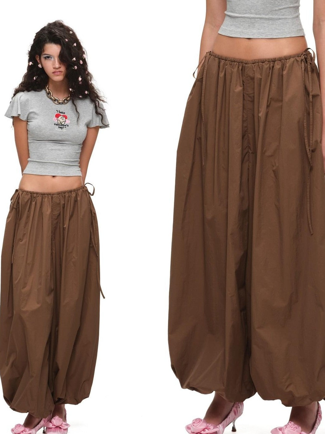 1JINN STUDIO Airy Solid Loose Oversized Lantern Cuffed Balloon Women&