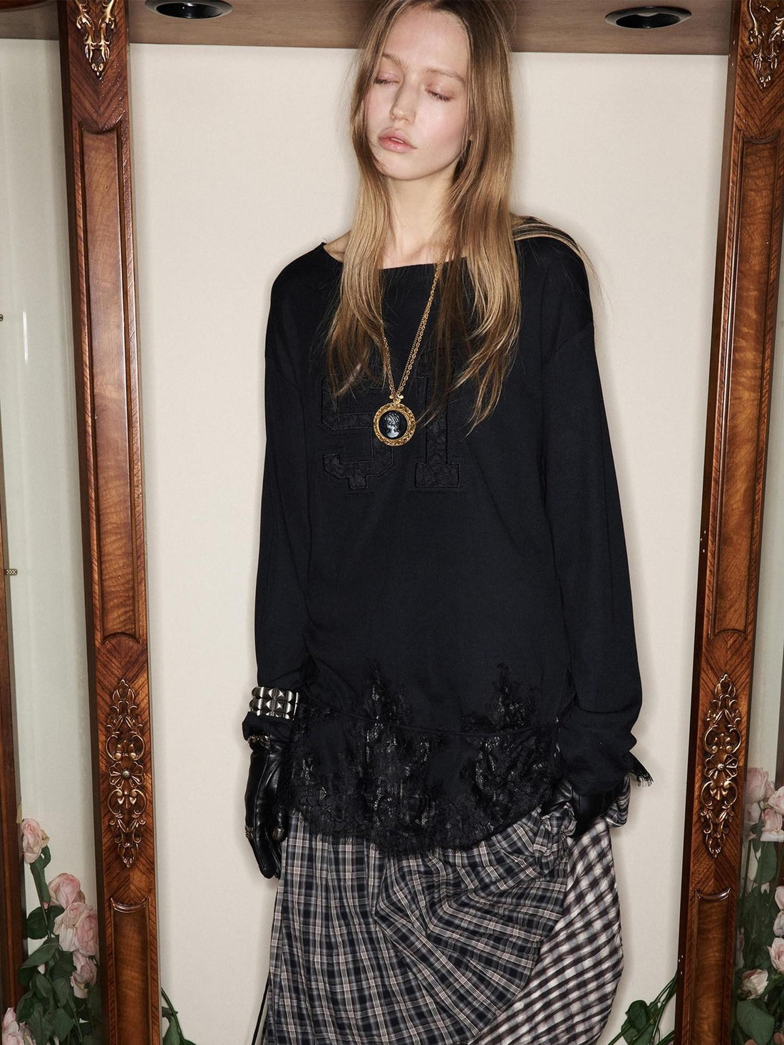 1JINN STUDIO American Applique Embroidery Lace Hem Tie Waist Women&