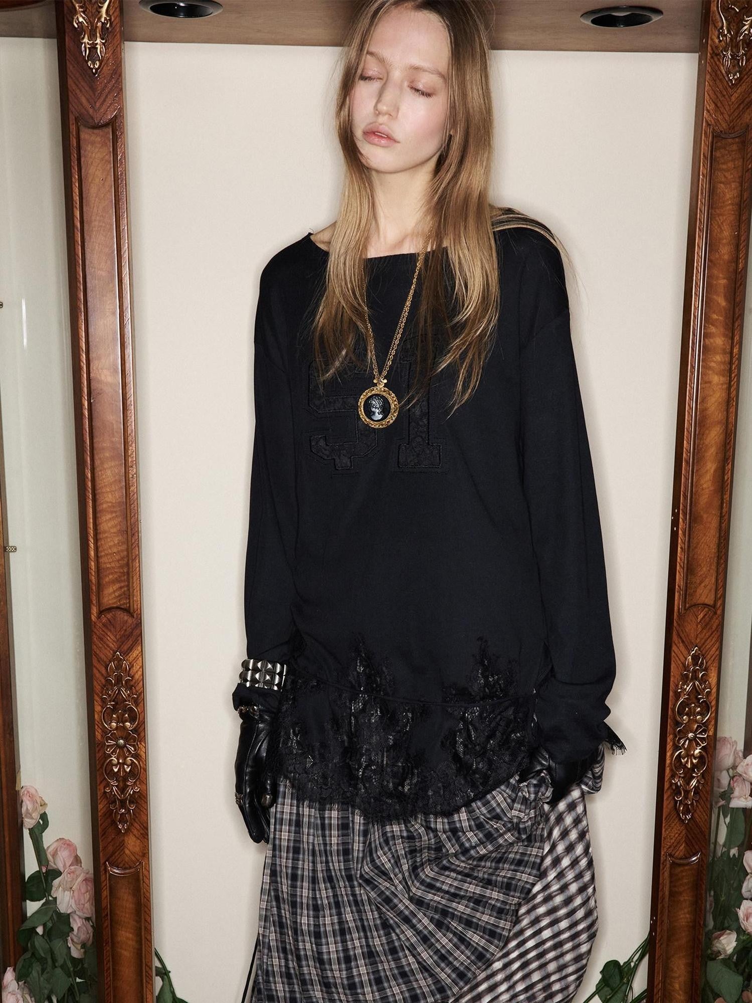 1JINN STUDIO American Applique Embroidery Lace Hem Tie Waist Women&