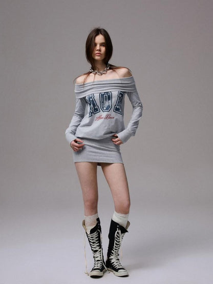 1JINN STUDIO American Letter Print Bodycon Long Sleeve Women&