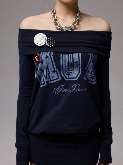 1JINN STUDIO American Letter Print Bodycon Long Sleeve Women&