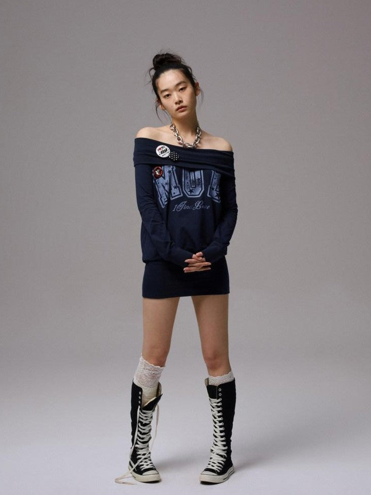 1JINN STUDIO American Letter Print Bodycon Long Sleeve Women&