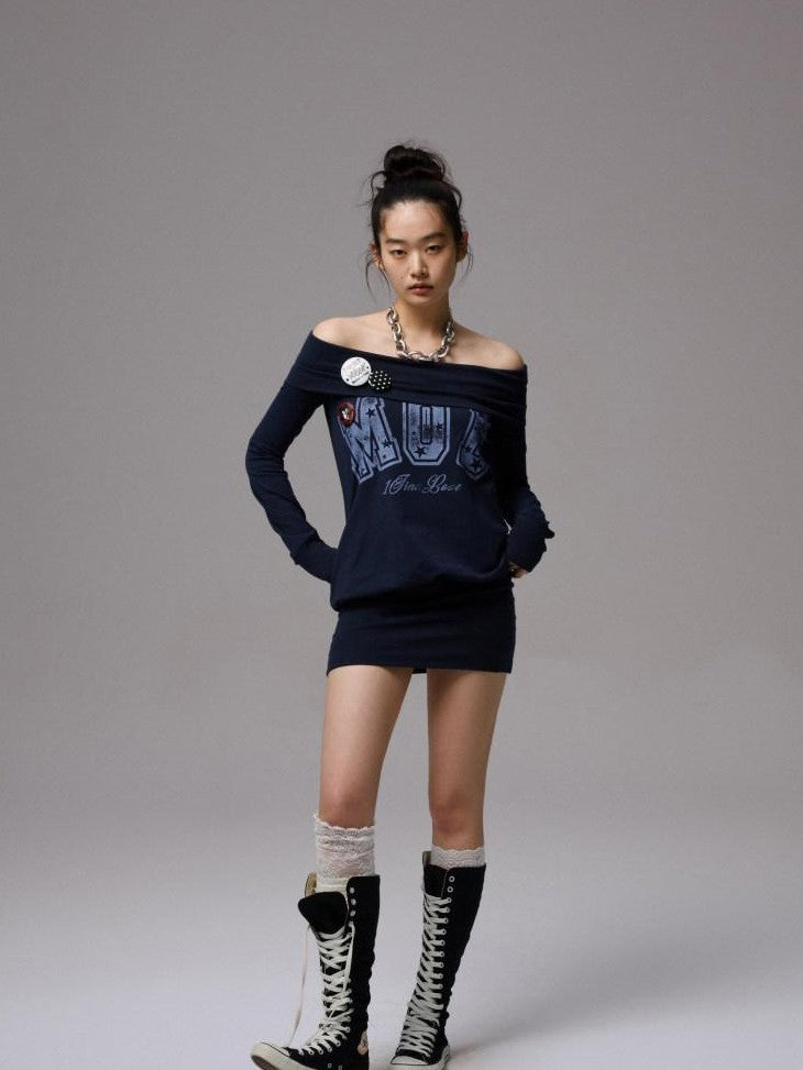 1JINN STUDIO American Letter Print Bodycon Long Sleeve Women&