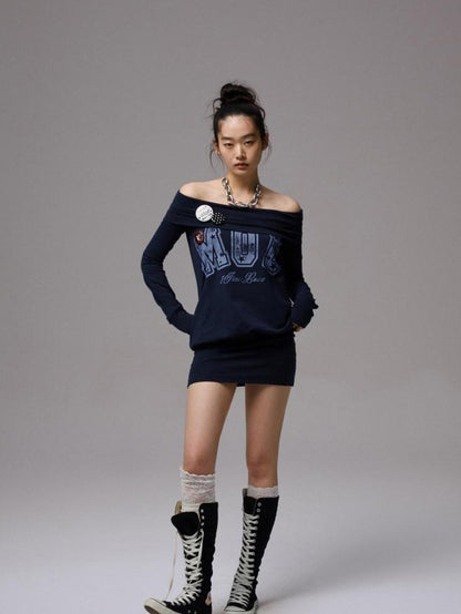 1JINN STUDIO American Letter Print Bodycon Long Sleeve Women&