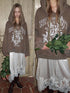 1JINN STUDIO American Ruched Sleeve Rose Print Washed Distressed Oversized Women&