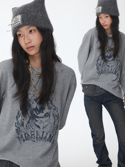 1JINN STUDIO American Vintage Cat Print Washed Distressed Women&
