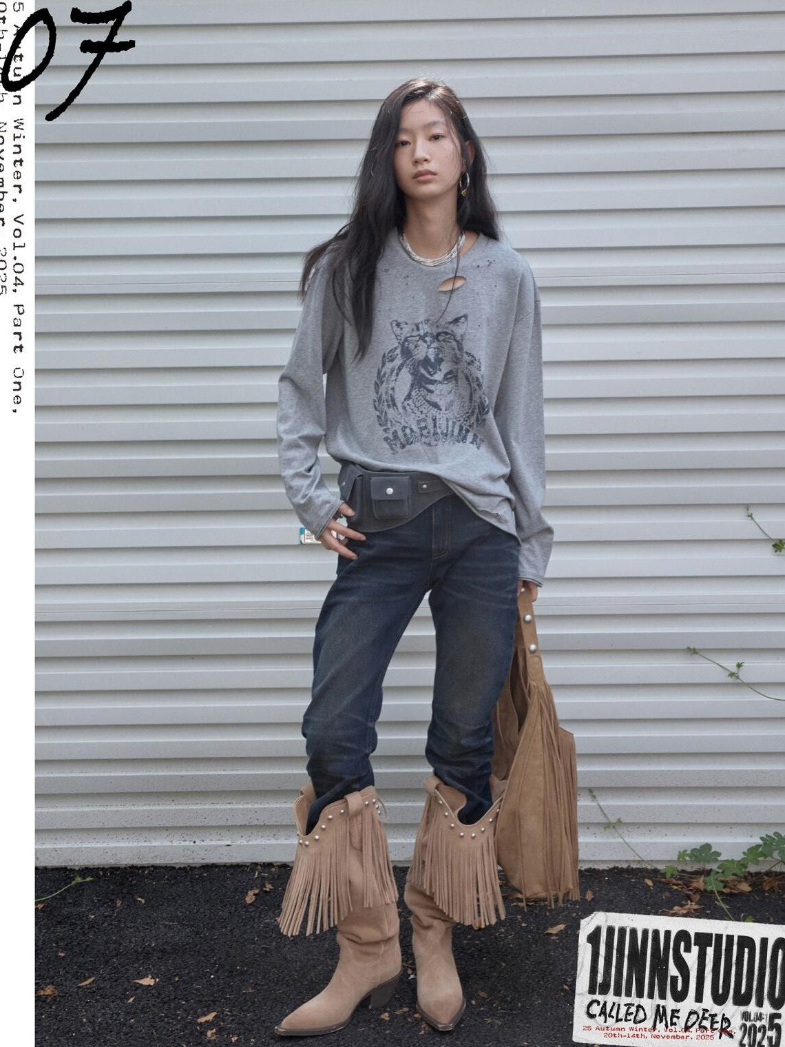 1JINN STUDIO American Vintage Cat Print Washed Distressed Women&