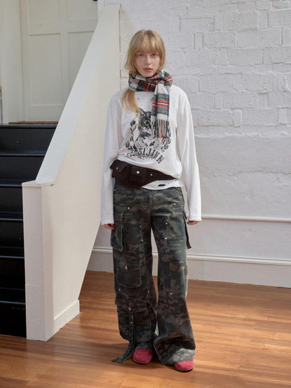 1JINN STUDIO American Vintage Cat Print Washed Distressed Women&