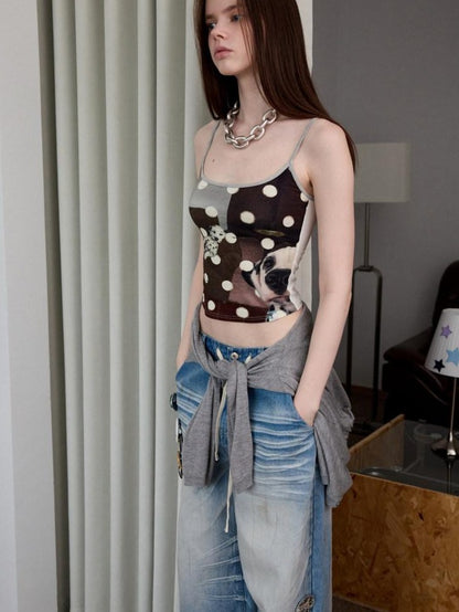 1JINN STUDIO Animal Print Polka Dot Slimming Sleeveless Cropped Women&