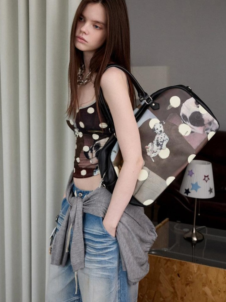 1JINN STUDIO Animal Print Polka Dot Slimming Sleeveless Cropped Women&