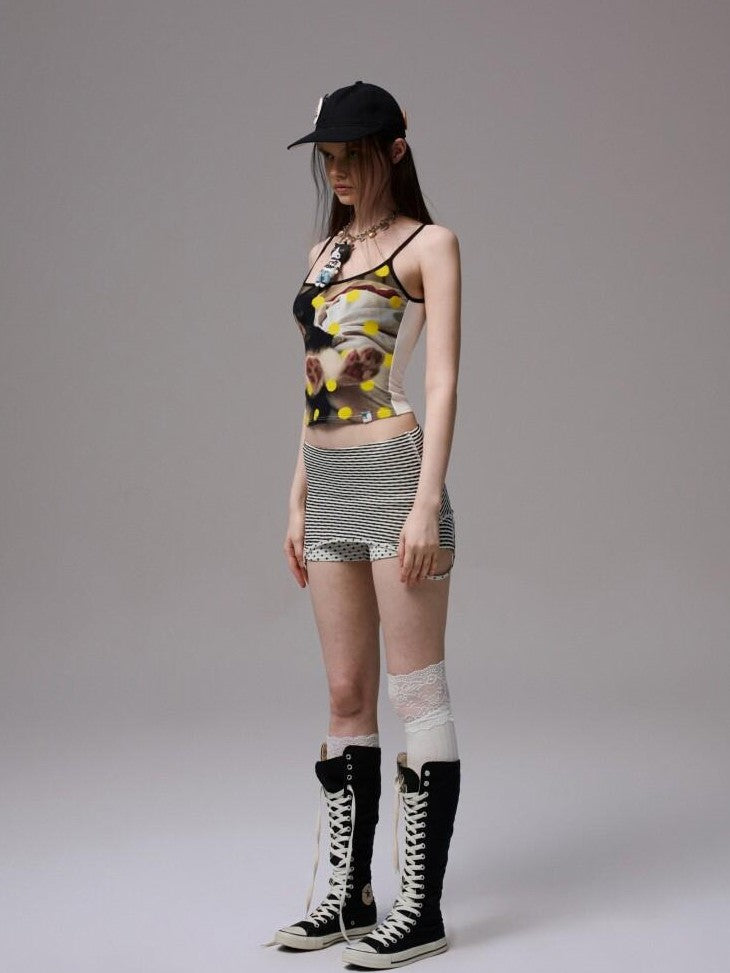 1JINN STUDIO Animal Print Polka Dot Slimming Sleeveless Cropped Women&