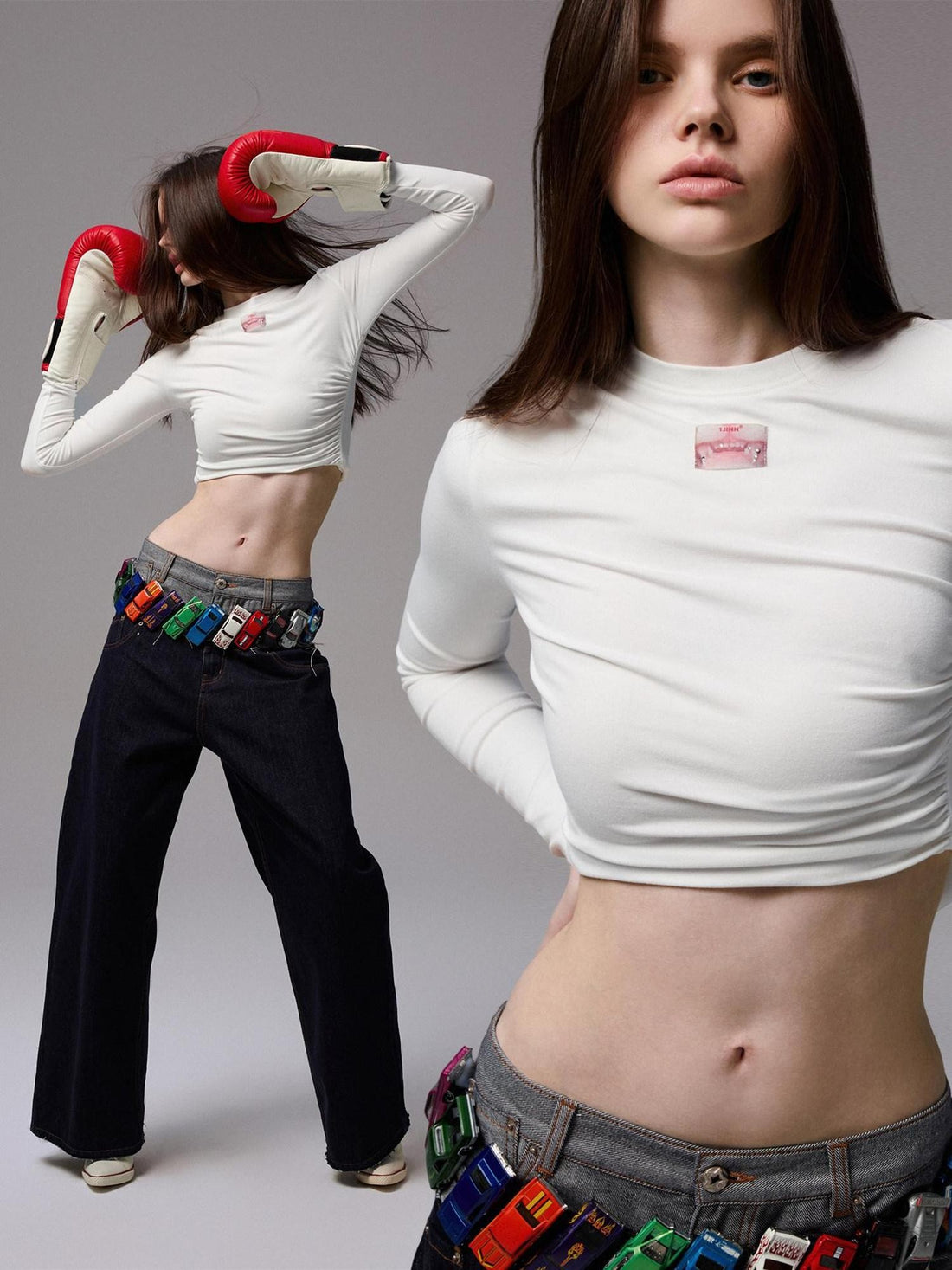 1JINN STUDIO Asymmetric Pleated Crewneck Slimming Women&
