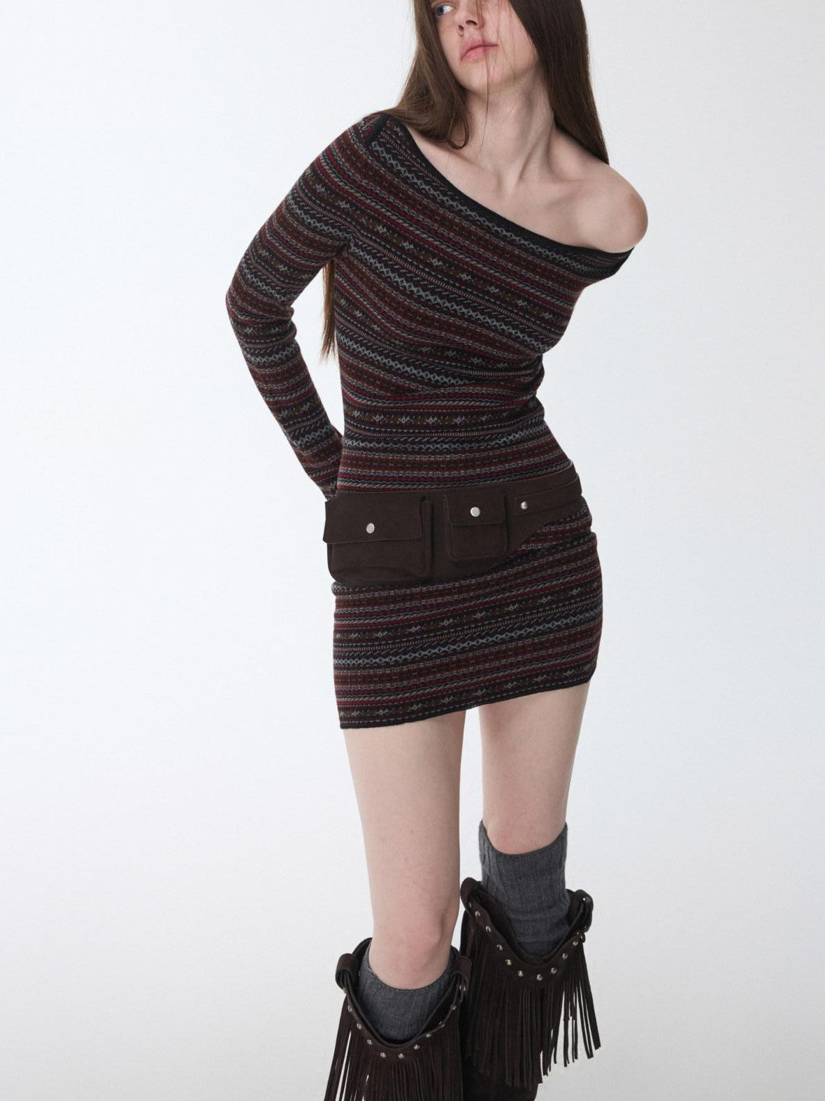 1JINN STUDIO Asymmetrical Bardot Bodycon Women&