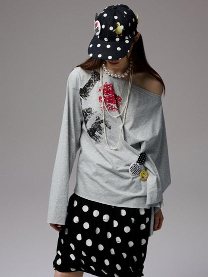 1JINN STUDIO Badge Letter Print Slanted Shoulder Women&