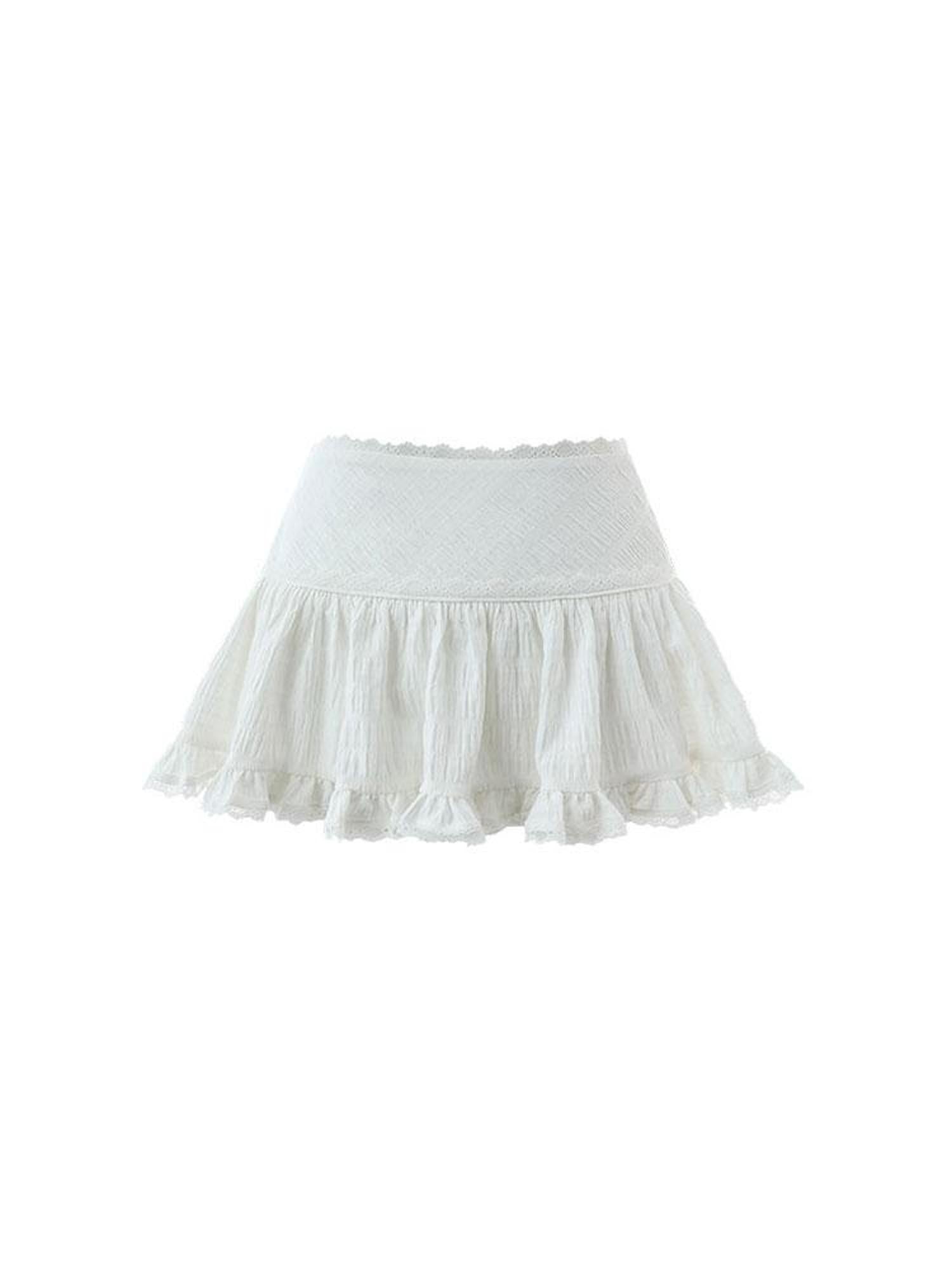 1JINN STUDIO Ballet Lace Trim Pleated Mid Waist Aline Women&